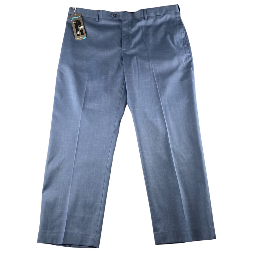 NWT Savane Mens Stretch Crosshatch Dress‎ Pants Straight Fit Blue 40x29